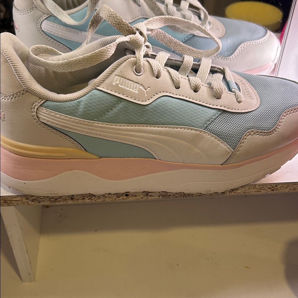 Puma Light Blue and Pink Sneakers